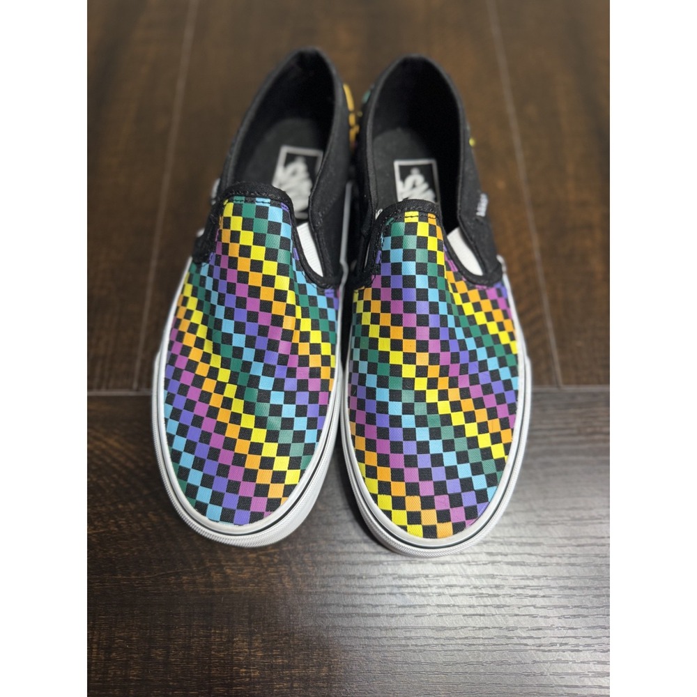 Vans Asher Rainbow Mini Check Slip On Sneakers Womens 8 Multicolor Skater Shoes